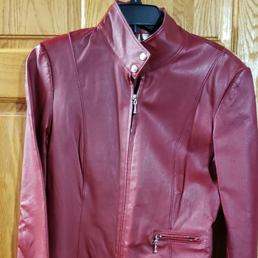 Women's Red Leather Coat